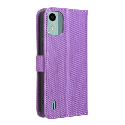 For Nokia C12 4G / C12 Pro / C12 Plus PU Leather+TPU Cell Phone Cover Diamond Texture Stand Wallet Flip Case
