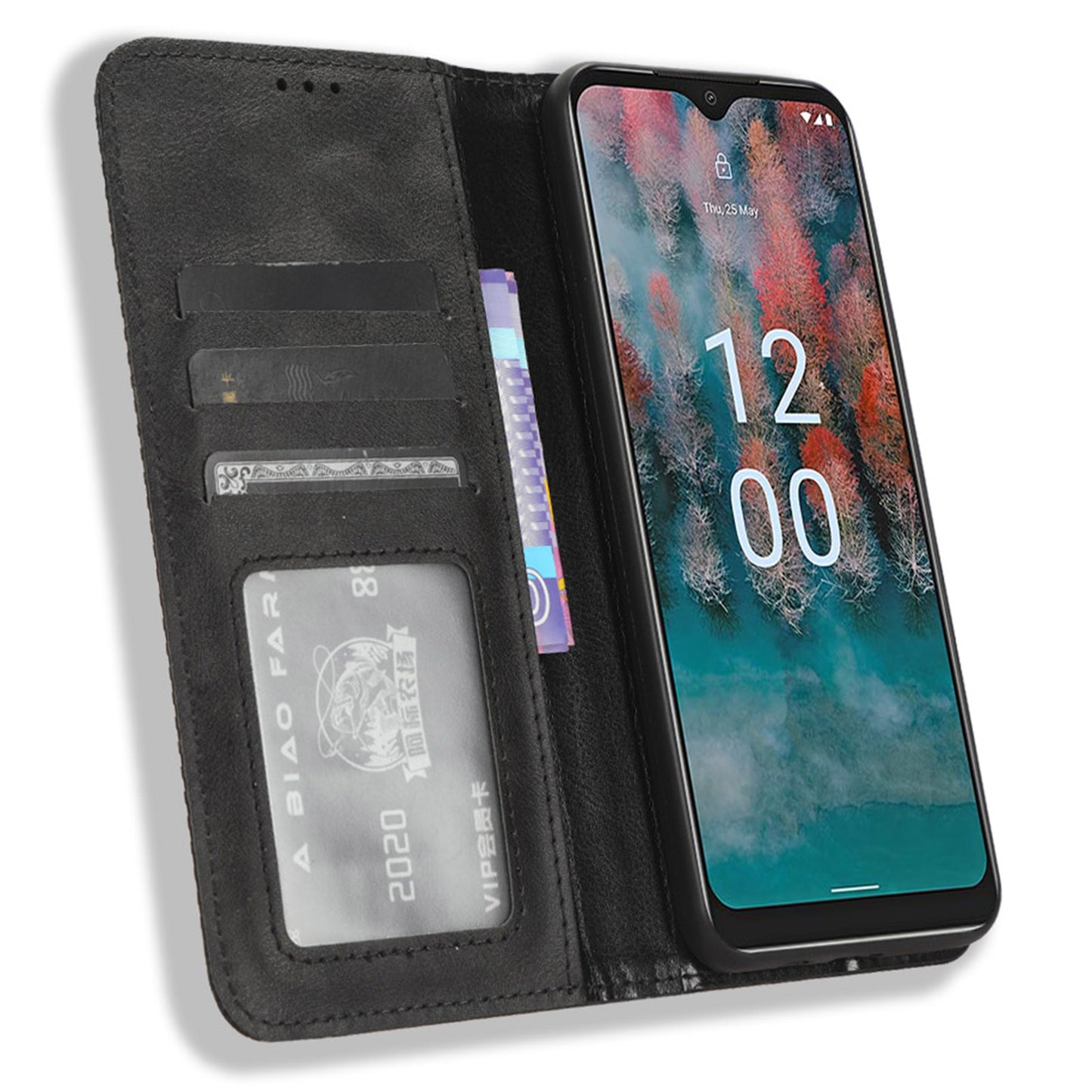For Nokia C12 4G / C12 Pro / C12 Plus Retro PU Leather Cover Stand Wallet Shockproof Flip Folio Phone Case