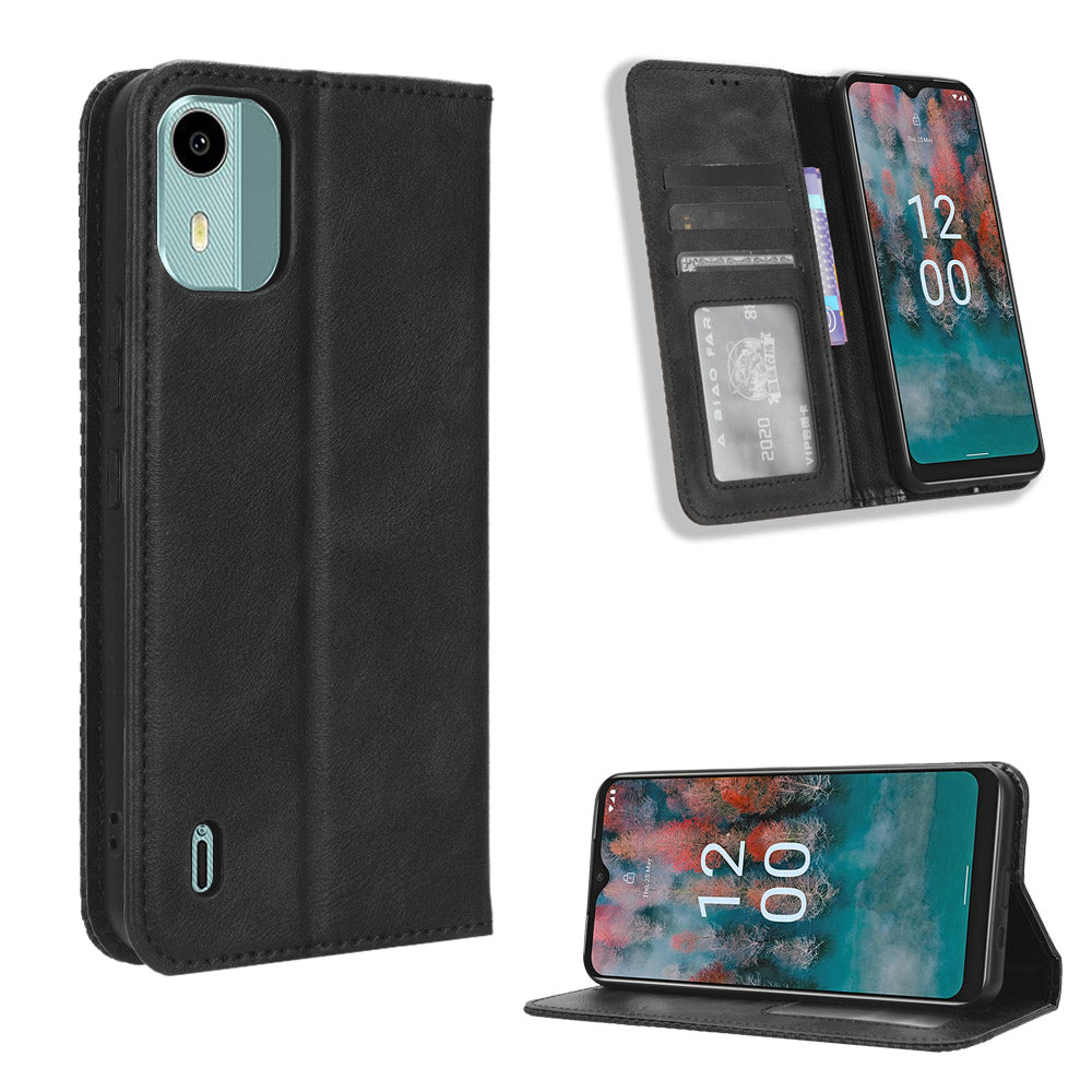 For Nokia C12 4G / C12 Pro / C12 Plus Retro PU Leather Cover Stand Wallet Shockproof Flip Folio Phone Case