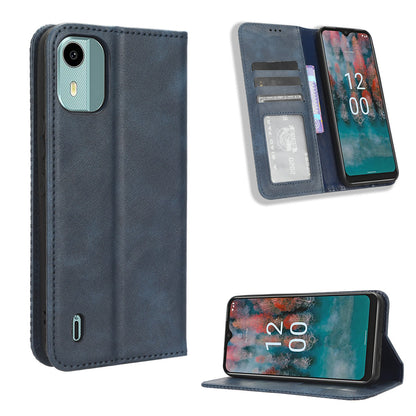 For Nokia C12 4G / C12 Pro / C12 Plus Retro PU Leather Cover Stand Wallet Shockproof Flip Folio Phone Case