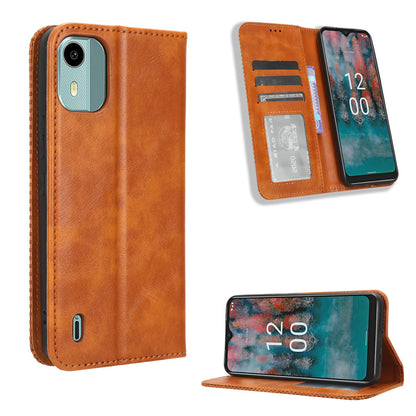 For Nokia C12 4G / C12 Pro / C12 Plus Retro PU Leather Cover Stand Wallet Shockproof Flip Folio Phone Case