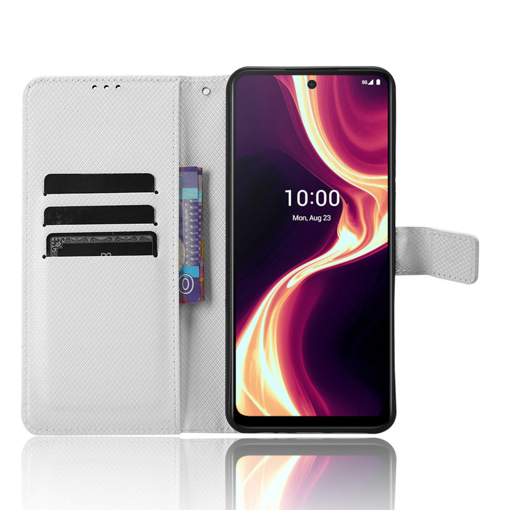 For Boost Mobile Celero 5G+ Diamond Texture PU Leather+TPU Cell Phone Cover Flip Stand Wallet Case