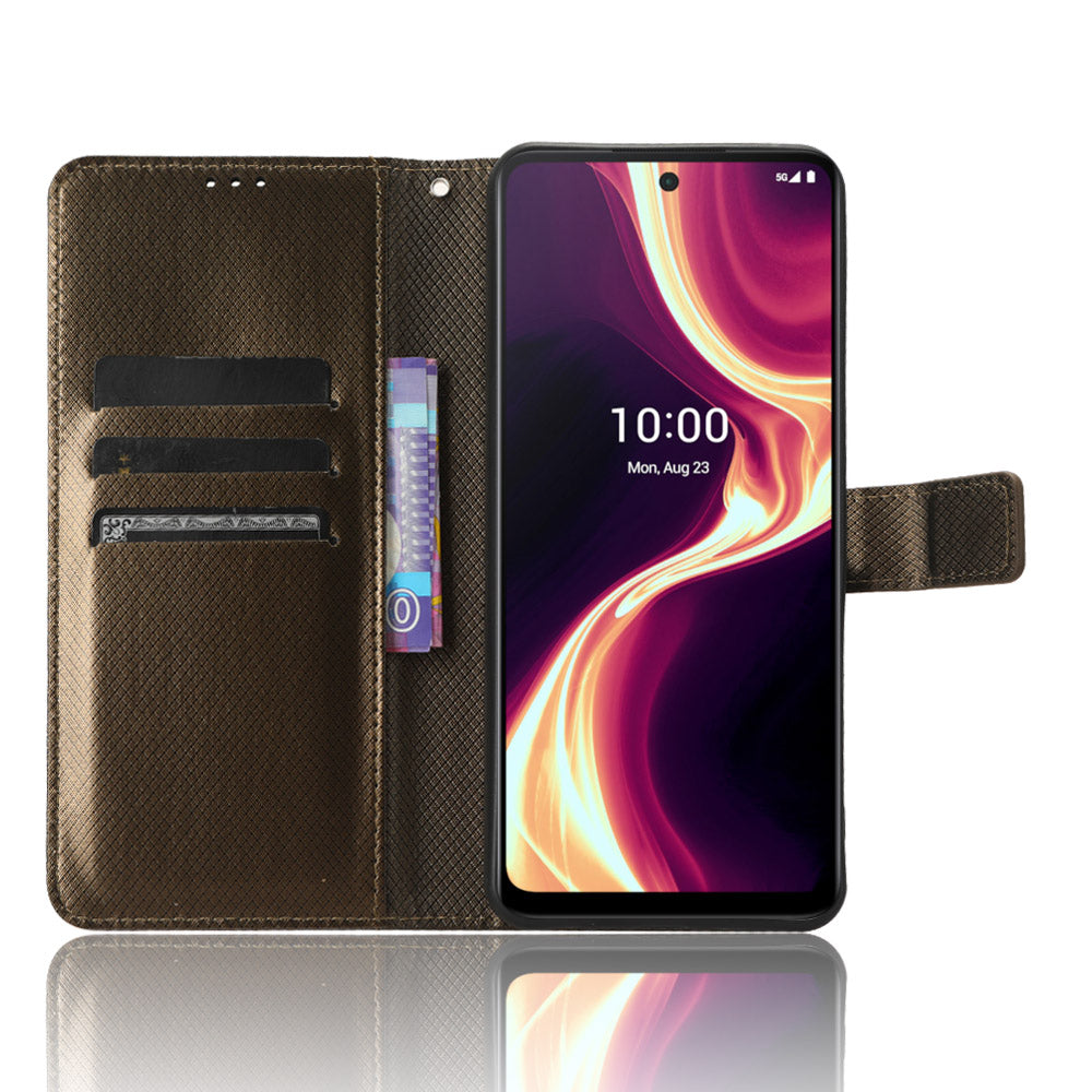 For Boost Mobile Celero 5G+ Diamond Texture PU Leather+TPU Cell Phone Cover Flip Stand Wallet Case