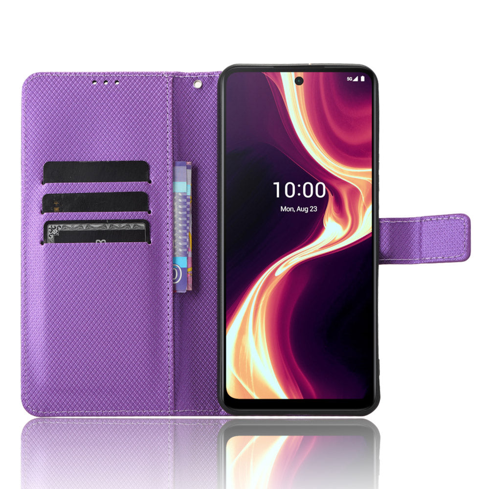 For Boost Mobile Celero 5G+ Diamond Texture PU Leather+TPU Cell Phone Cover Flip Stand Wallet Case
