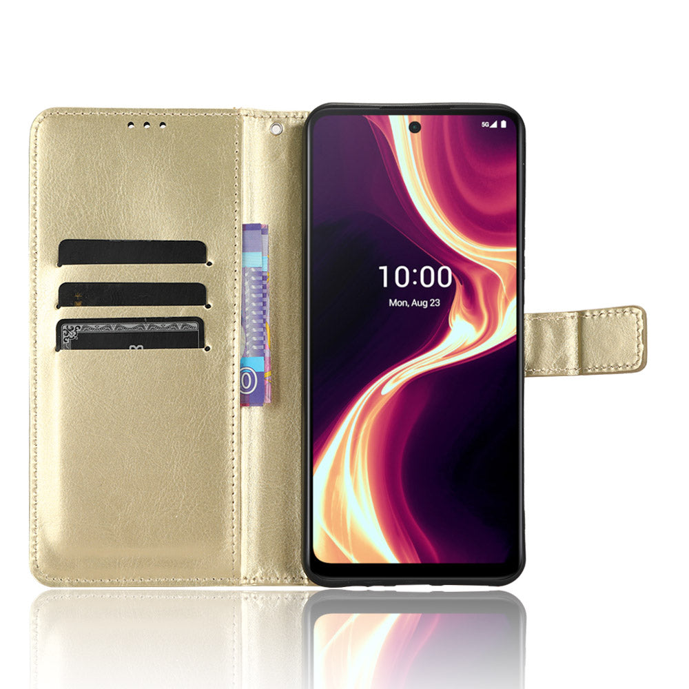 PU Leather Flip Cover for Boost Mobile Celero 5G+ Wallet Case Crazy Horse Texture Stand Anti-fall Phone Shell