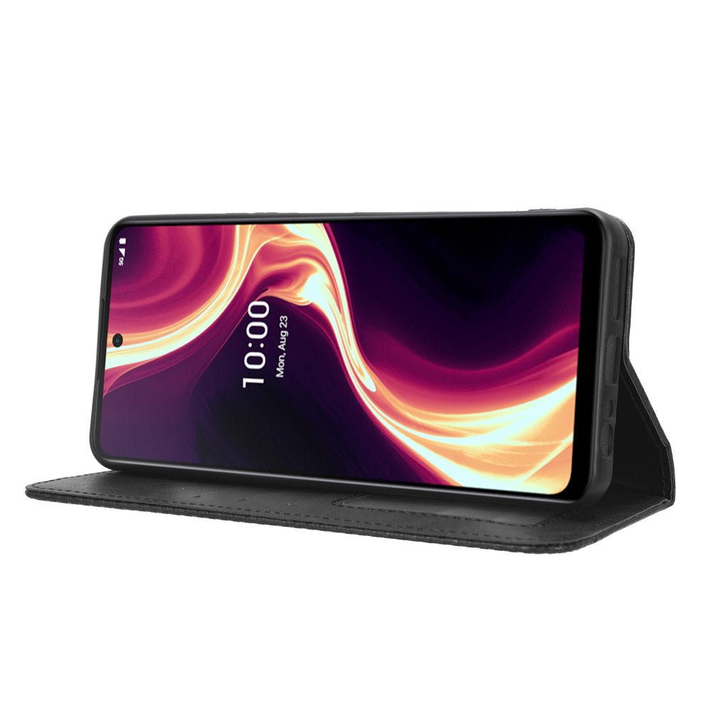 Flip Folio Phone Case for Boost Mobile Celero 5G+ Retro PU Leather Cover Stand Wallet Shell