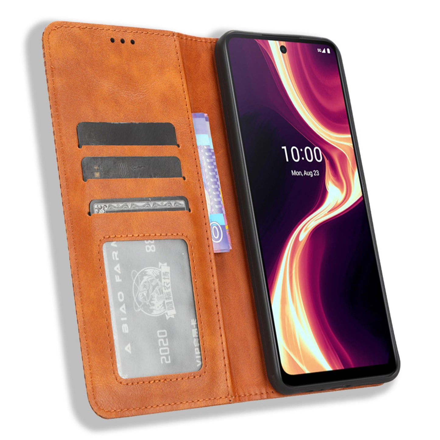 Flip Folio Phone Case for Boost Mobile Celero 5G+ Retro PU Leather Cover Stand Wallet Shell