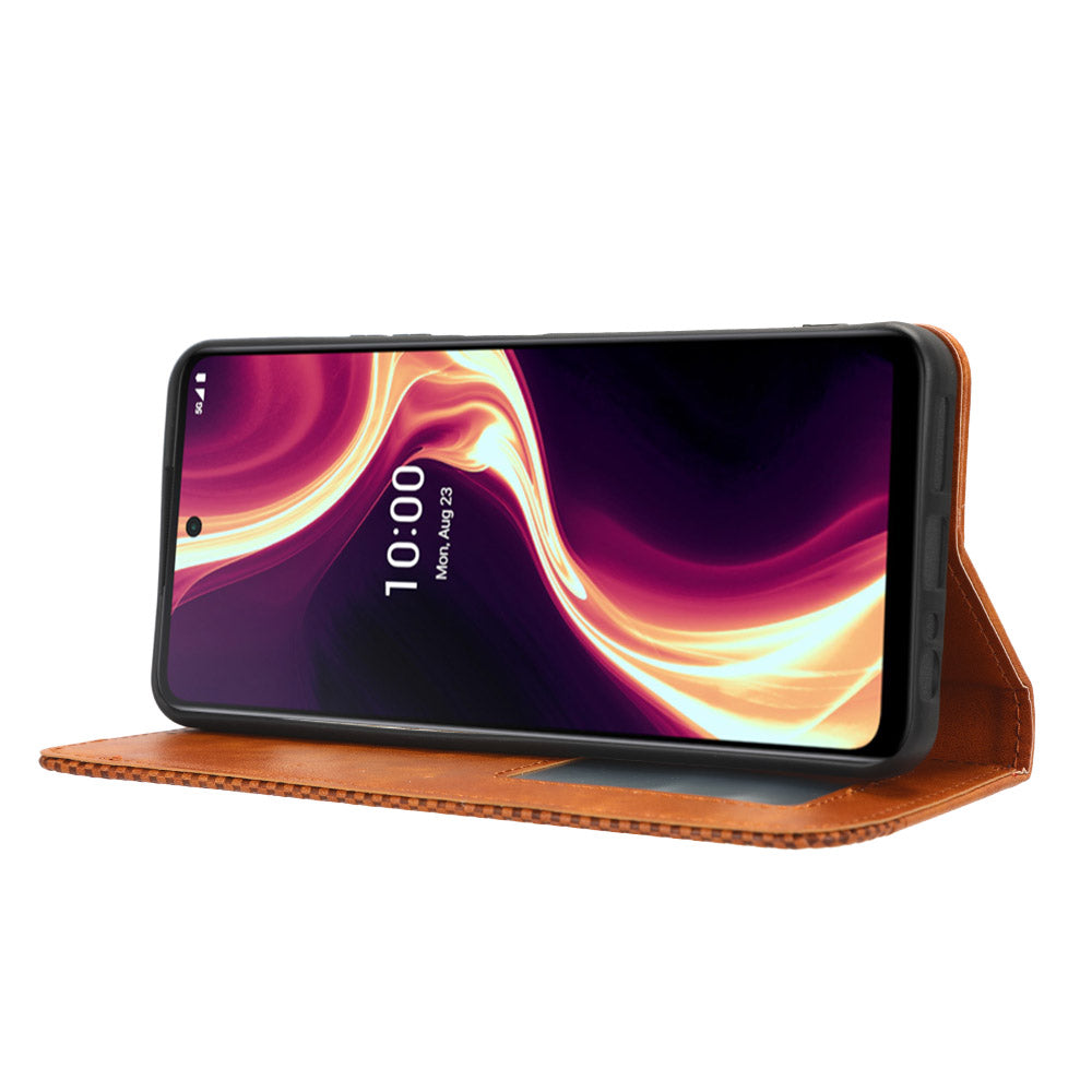 Flip Folio Phone Case for Boost Mobile Celero 5G+ Retro PU Leather Cover Stand Wallet Shell