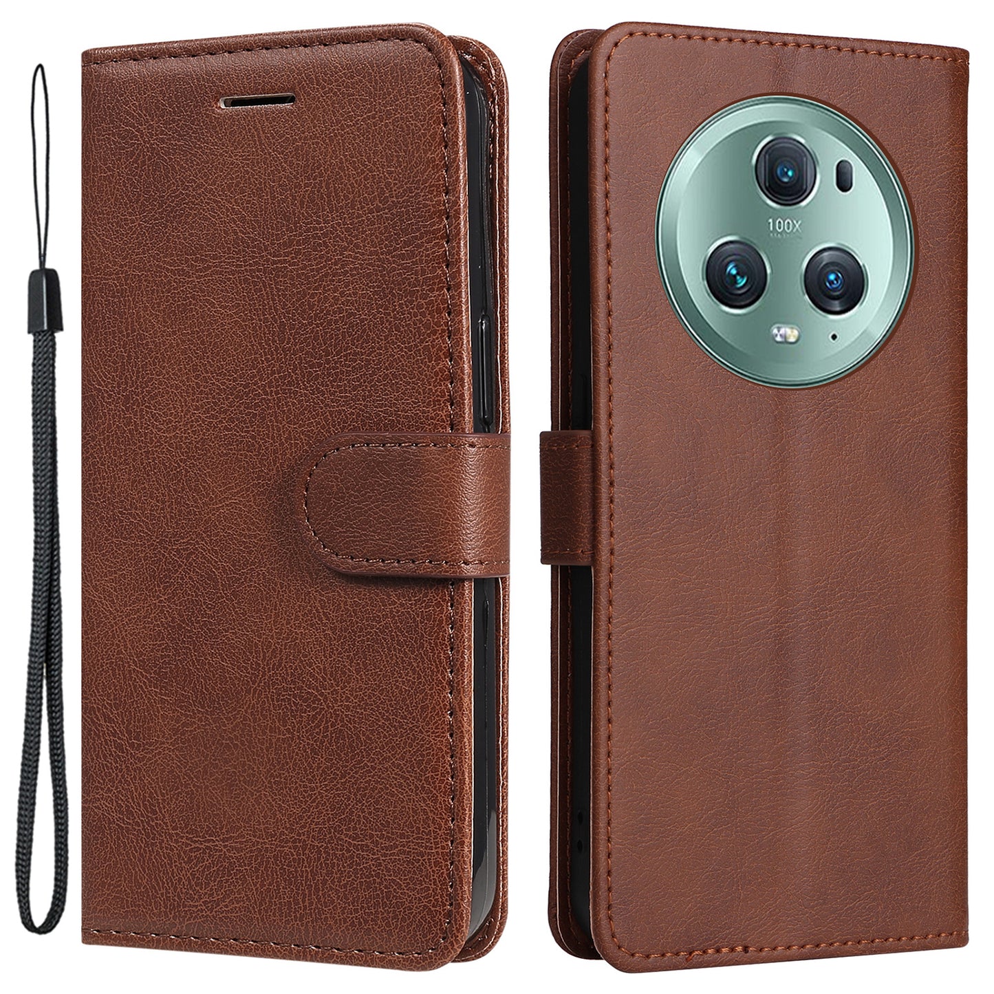 KT Leather Series-2 Stand Cover for Honor Magic5 Pro PU Leather Solid Color Wallet Phone Case