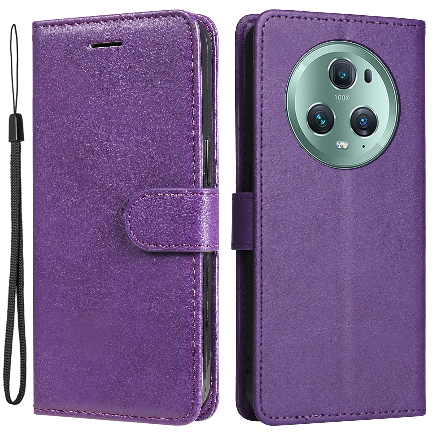 KT Leather Series-2 Stand Cover for Honor Magic5 Pro PU Leather Solid Color Wallet Phone Case