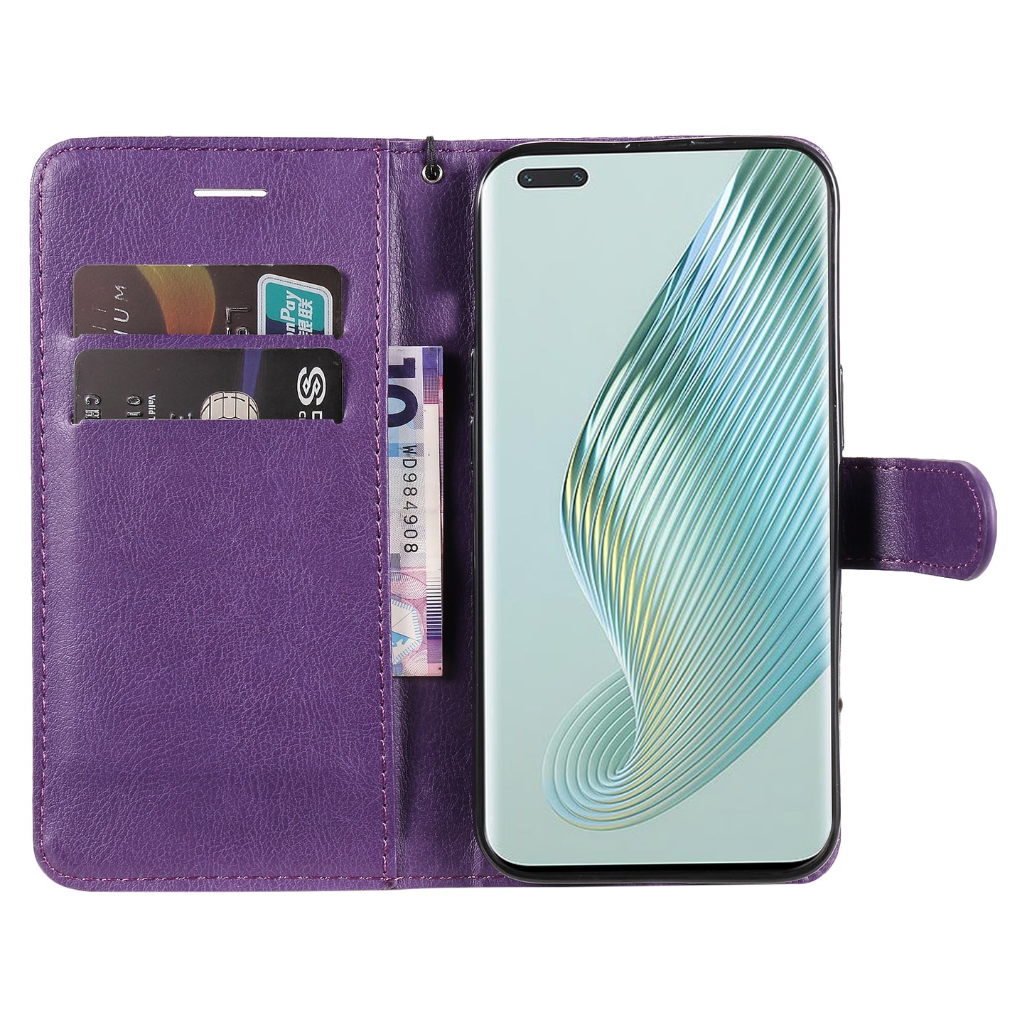 KT Leather Series-2 Stand Cover for Honor Magic5 Pro PU Leather Solid Color Wallet Phone Case