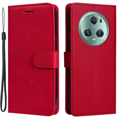 KT Leather Series-2 Stand Cover for Honor Magic5 Pro PU Leather Solid Color Wallet Phone Case