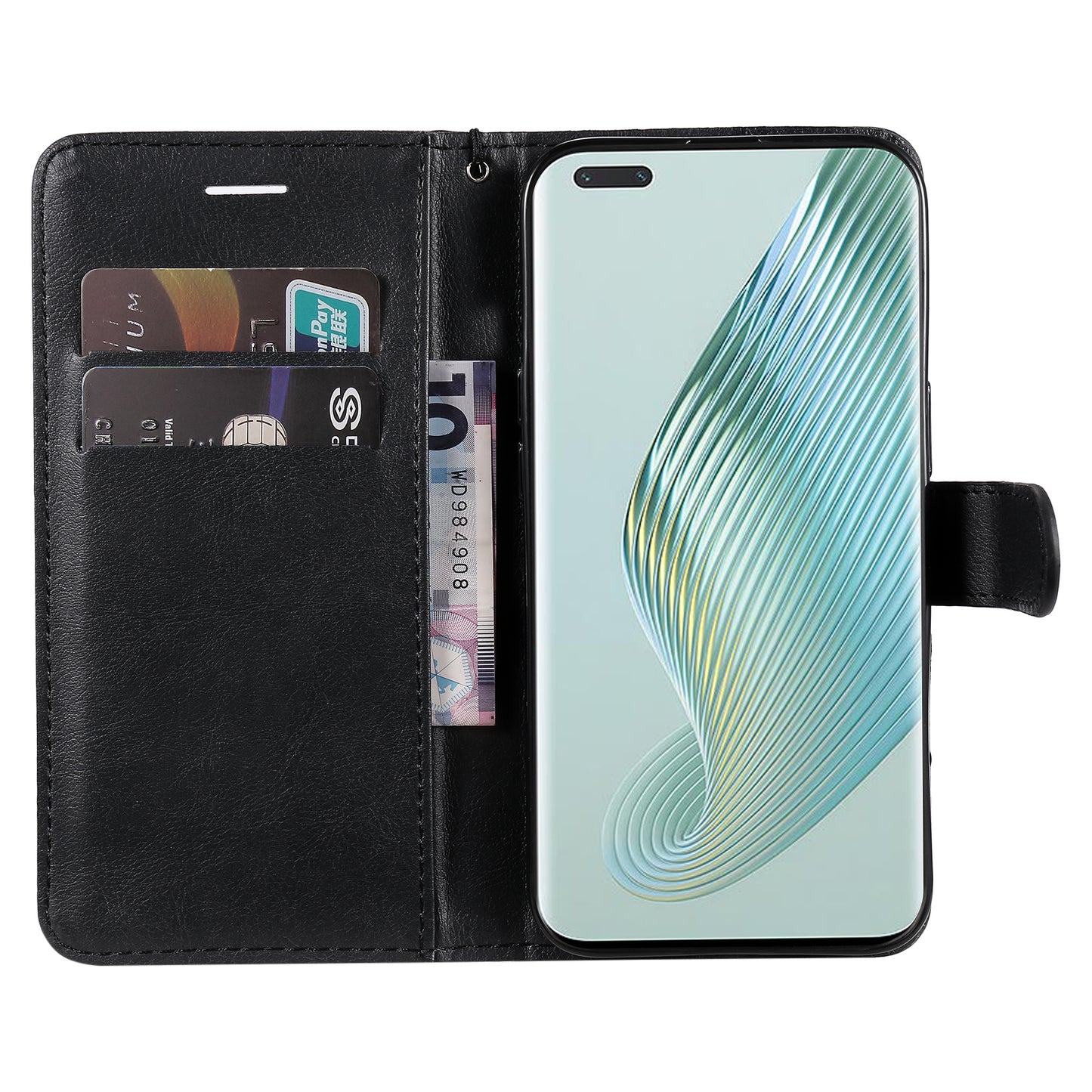 KT Leather Series-2 Stand Cover for Honor Magic5 Pro PU Leather Solid Color Wallet Phone Case