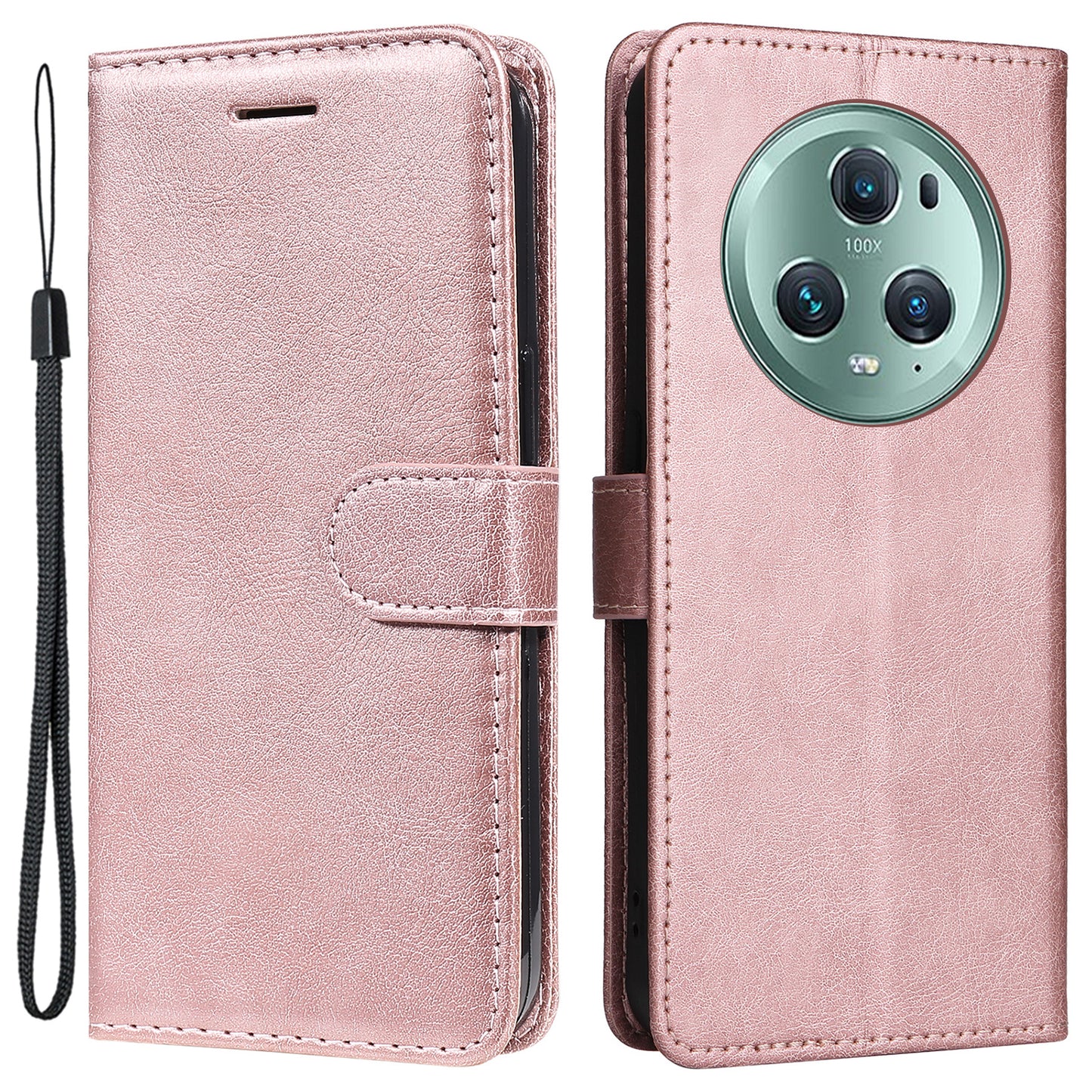 KT Leather Series-2 Stand Cover for Honor Magic5 Pro PU Leather Solid Color Wallet Phone Case