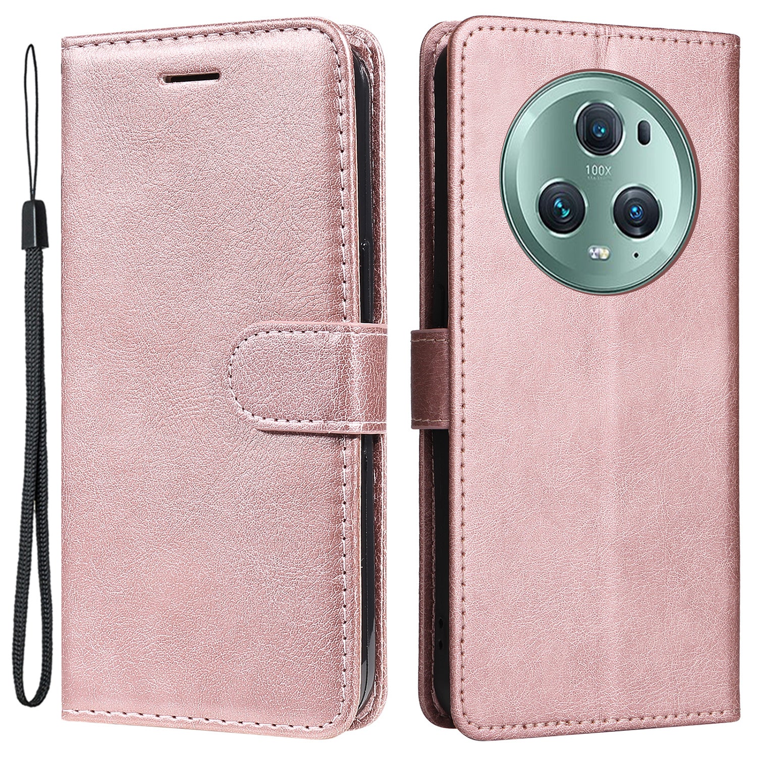 KT Leather Series-2 Stand Cover for Honor Magic5 Pro PU Leather Solid Color Wallet Phone Case