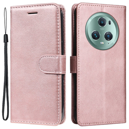 KT Leather Series-2 Stand Cover for Honor Magic5 Pro PU Leather Solid Color Wallet Phone Case