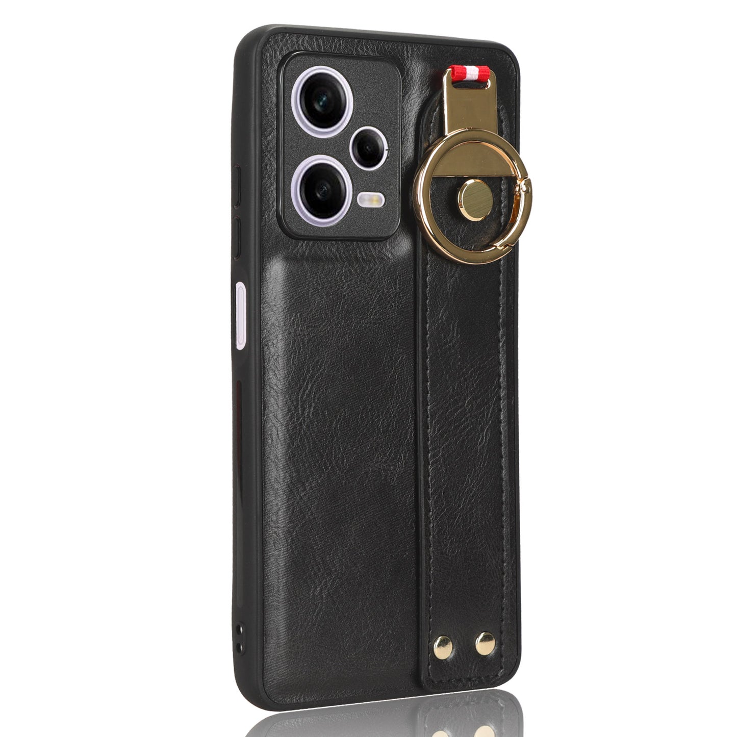 For Xiaomi Redmi Note 12 Pro 5G Wristband Kickstand PU Leather Coated PC+TPU Phone Case with Neck Strap