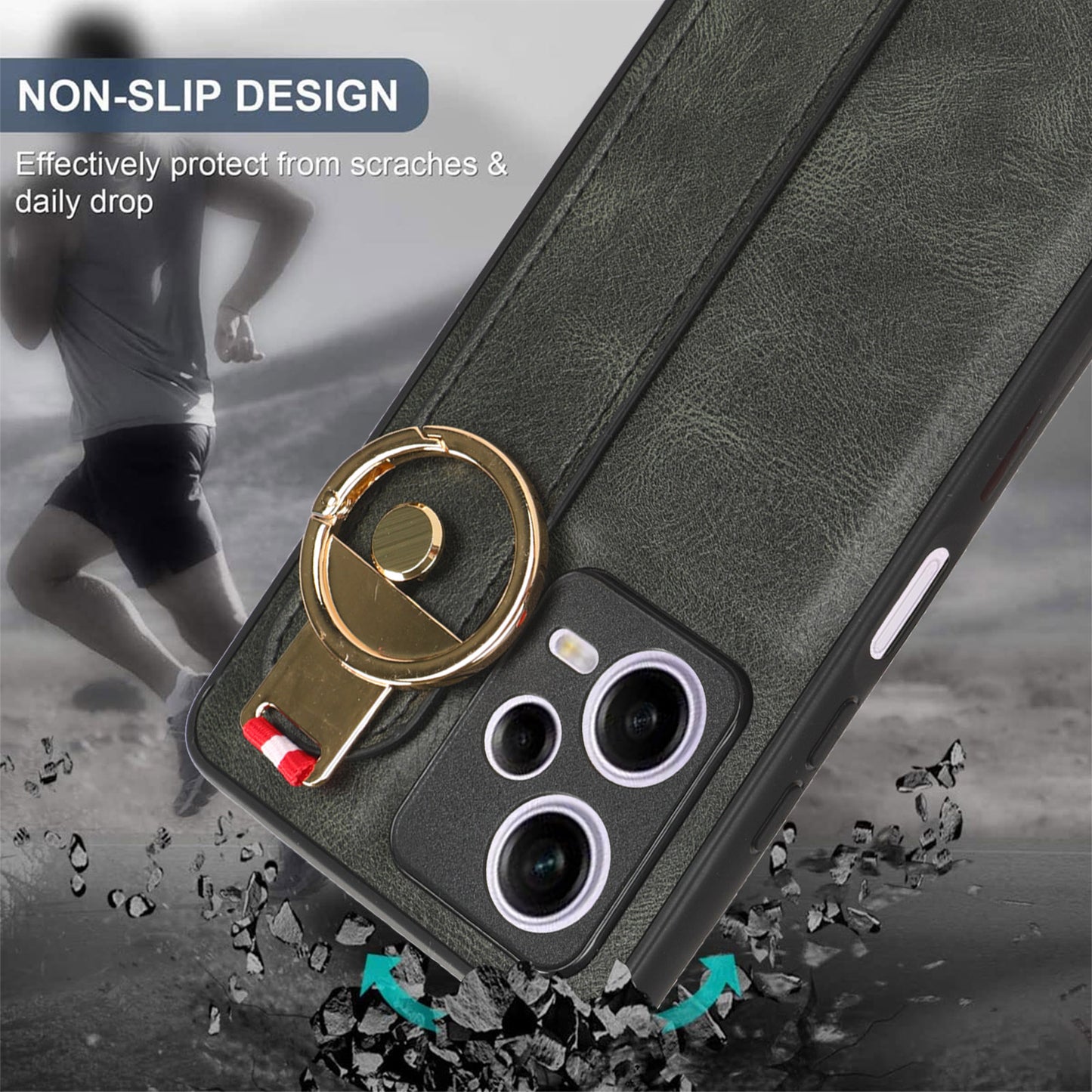 For Xiaomi Redmi Note 12 Pro 5G Wristband Kickstand PU Leather Coated PC+TPU Phone Case with Neck Strap