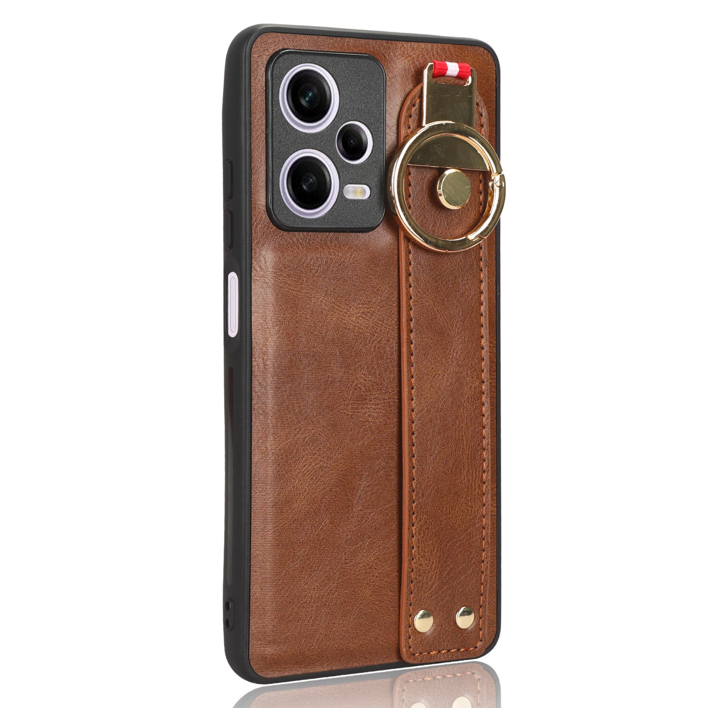 For Xiaomi Redmi Note 12 Pro 5G Wristband Kickstand PU Leather Coated PC+TPU Phone Case with Neck Strap