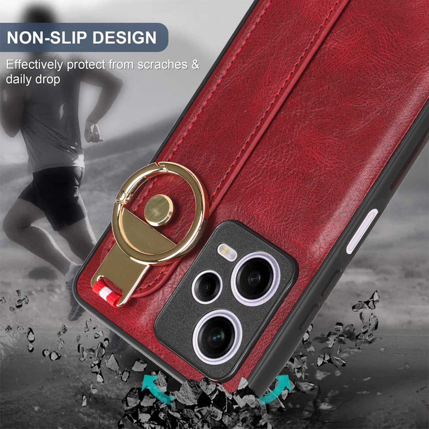 For Xiaomi Redmi Note 12 Pro 5G Wristband Kickstand PU Leather Coated PC+TPU Phone Case with Neck Strap
