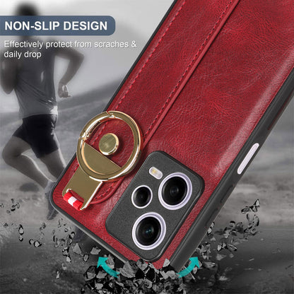 For Xiaomi Redmi Note 12 Pro 5G Wristband Kickstand PU Leather Coated PC+TPU Phone Case with Neck Strap