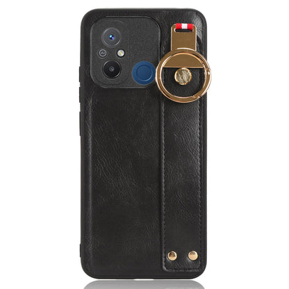 For Xiaomi Redmi 12C 4G / Poco C55 4G Wristband Kickstand Cover PU Leather Coated PC+TPU Phone Case with Neck Strap