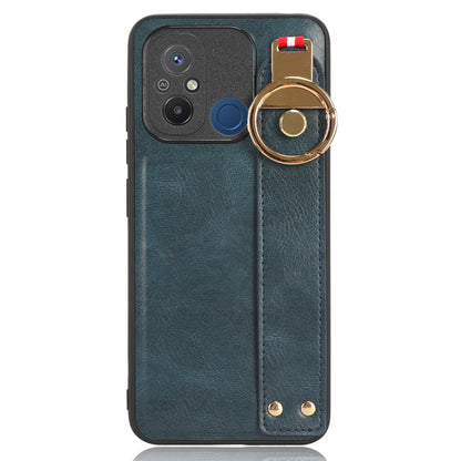 For Xiaomi Redmi 12C 4G / Poco C55 4G Wristband Kickstand Cover PU Leather Coated PC+TPU Phone Case with Neck Strap