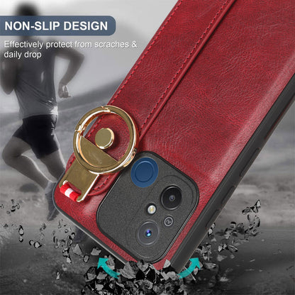 For Xiaomi Redmi 12C 4G / Poco C55 4G Wristband Kickstand Cover PU Leather Coated PC+TPU Phone Case with Neck Strap