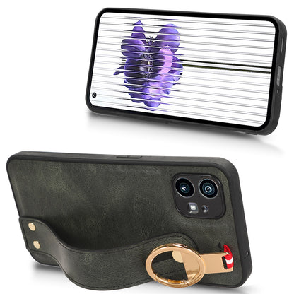 For Nothing phone (1) 5G Wristband Kickstand Phone Cover Leather Coated PC+TPU Phone Case with Neck Strap