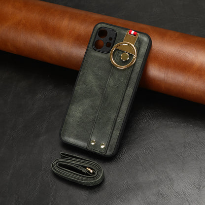 For Nothing phone (1) 5G Wristband Kickstand Phone Cover Leather Coated PC+TPU Phone Case with Neck Strap