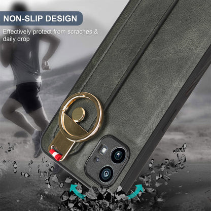 For Nothing phone (1) 5G Wristband Kickstand Phone Cover Leather Coated PC+TPU Phone Case with Neck Strap