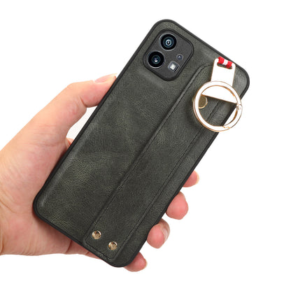 For Nothing phone (1) 5G Wristband Kickstand Phone Cover Leather Coated PC+TPU Phone Case with Neck Strap