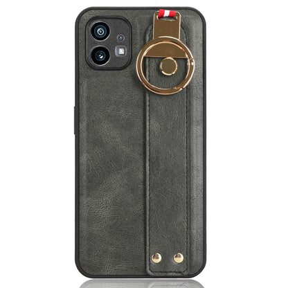 For Nothing phone (1) 5G Wristband Kickstand Phone Cover Leather Coated PC+TPU Phone Case with Neck Strap