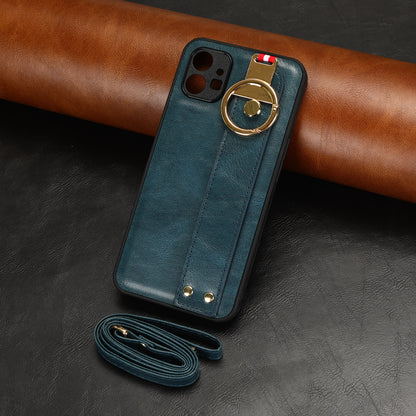 For Nothing phone (1) 5G Wristband Kickstand Phone Cover Leather Coated PC+TPU Phone Case with Neck Strap