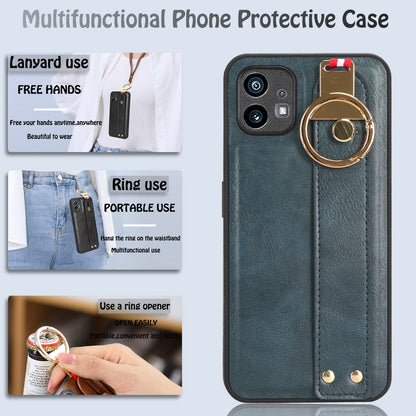 For Nothing phone (1) 5G Wristband Kickstand Phone Cover Leather Coated PC+TPU Phone Case with Neck Strap