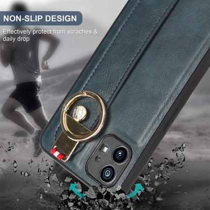 For Nothing phone (1) 5G Wristband Kickstand Phone Cover Leather Coated PC+TPU Phone Case with Neck Strap