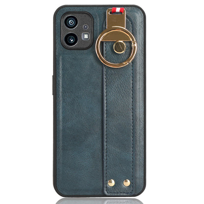 For Nothing phone (1) 5G Wristband Kickstand Phone Cover Leather Coated PC+TPU Phone Case with Neck Strap