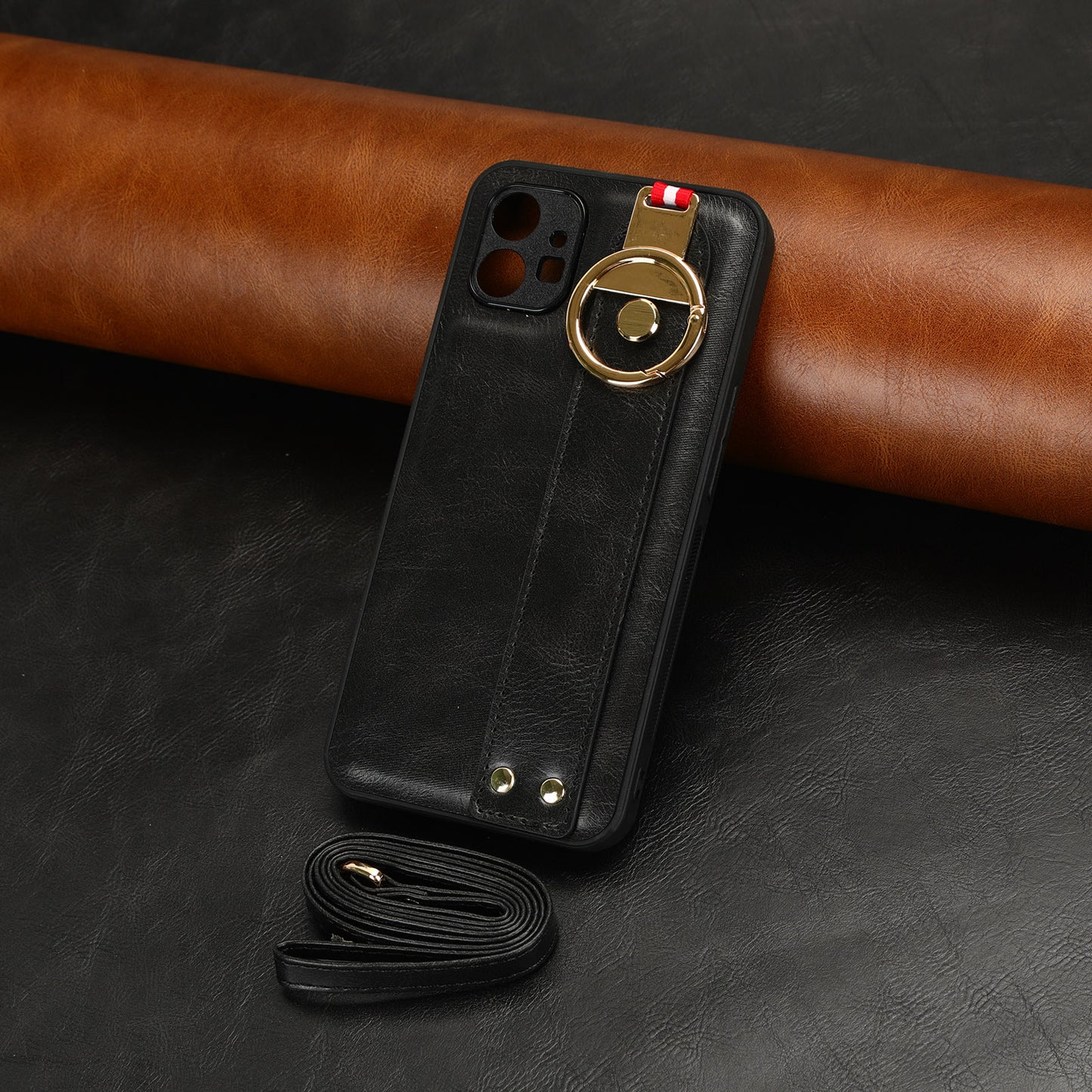 For Nothing phone (1) 5G Wristband Kickstand Phone Cover Leather Coated PC+TPU Phone Case with Neck Strap