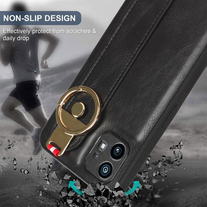 For Nothing phone (1) 5G Wristband Kickstand Phone Cover Leather Coated PC+TPU Phone Case with Neck Strap