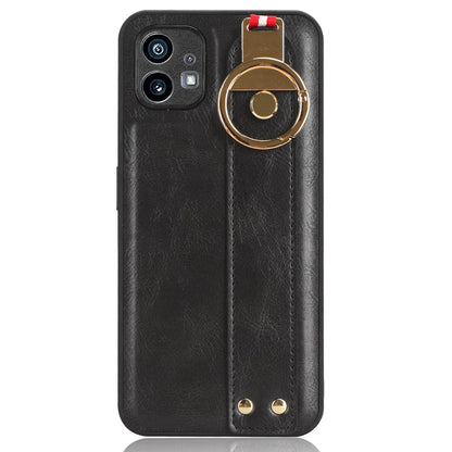 For Nothing phone (1) 5G Wristband Kickstand Phone Cover Leather Coated PC+TPU Phone Case with Neck Strap