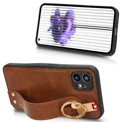For Nothing phone (1) 5G Wristband Kickstand Phone Cover Leather Coated PC+TPU Phone Case with Neck Strap