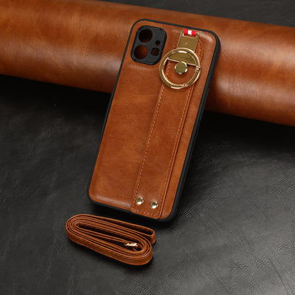 For Nothing phone (1) 5G Wristband Kickstand Phone Cover Leather Coated PC+TPU Phone Case with Neck Strap