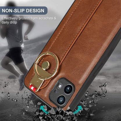 For Nothing phone (1) 5G Wristband Kickstand Phone Cover Leather Coated PC+TPU Phone Case with Neck Strap