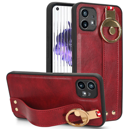 For Nothing phone (1) 5G Wristband Kickstand Phone Cover Leather Coated PC+TPU Phone Case with Neck Strap