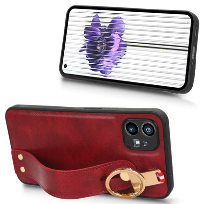For Nothing phone (1) 5G Wristband Kickstand Phone Cover Leather Coated PC+TPU Phone Case with Neck Strap