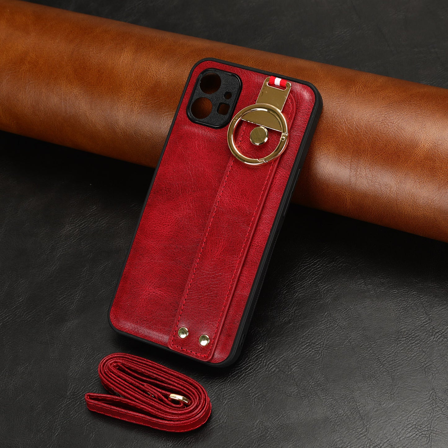 For Nothing phone (1) 5G Wristband Kickstand Phone Cover Leather Coated PC+TPU Phone Case with Neck Strap