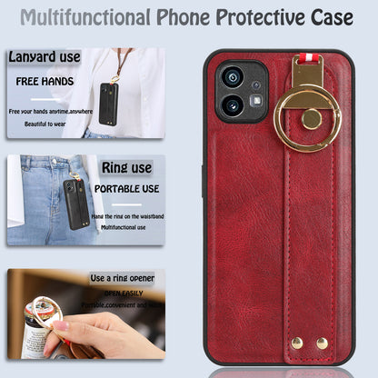 For Nothing phone (1) 5G Wristband Kickstand Phone Cover Leather Coated PC+TPU Phone Case with Neck Strap