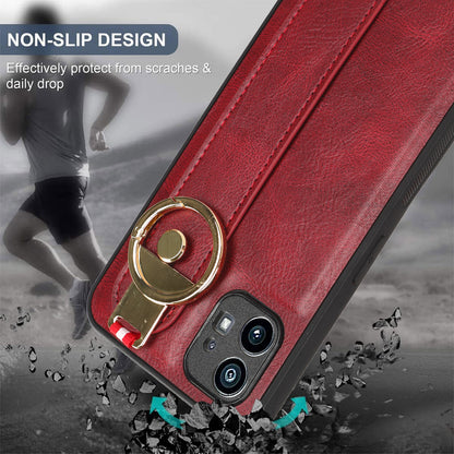 For Nothing phone (1) 5G Wristband Kickstand Phone Cover Leather Coated PC+TPU Phone Case with Neck Strap