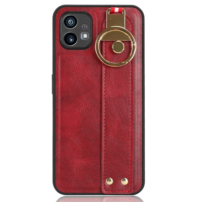 For Nothing phone (1) 5G Wristband Kickstand Phone Cover Leather Coated PC+TPU Phone Case with Neck Strap