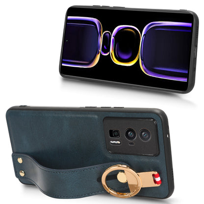 Wristband Kickstand Phone Cover for Xiaomi Poco F5 Pro 5G / Redmi K60 Pro 5G / K60 5G , Leather Coated PC+TPU Case with Neck Strap